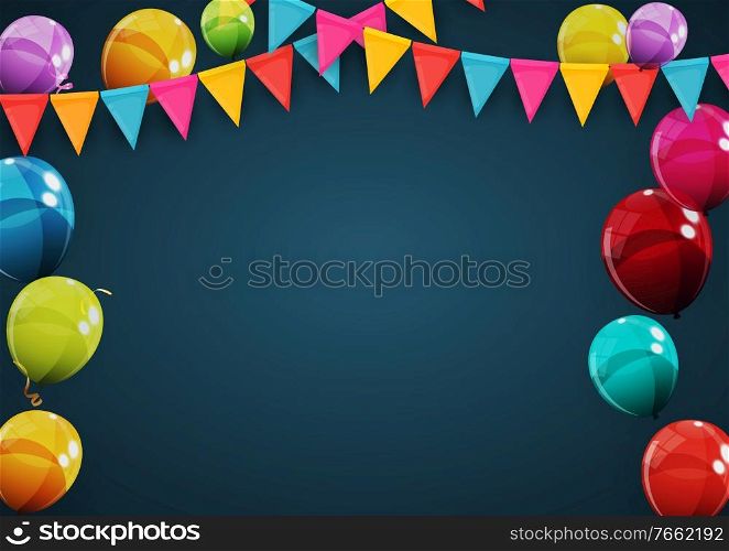 Happy Birthday Holiday Party Background with Flags and Balloons. Vector Illustration EPS10. Happy Birthday Holiday Party Background with Flags and Balloons. Vector Illustration