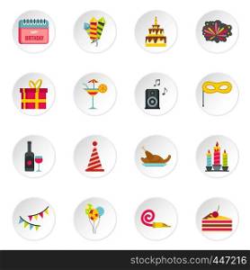 Happy Birthday icons set in flat style. Party and celebration elements set collection vector icons set illustration. Happy Birthday icons set,flat style