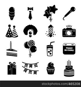 Happy birthday icons set. Simple illustration of 16 happy birthday vector icons for web. Happy birthday icons set, simple style