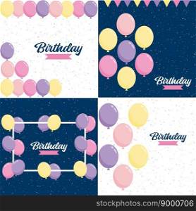 Happy Birthday in a playful. cartoon font with a background of presents and party favors