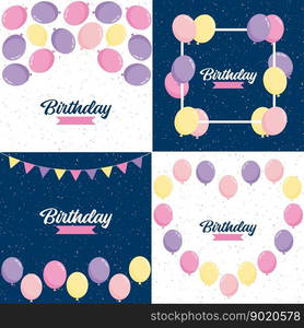 Happy Birthday in a playful. cartoon font with a background of presents and party favors