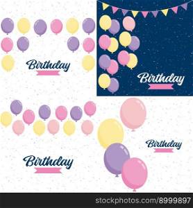 Happy Birthday in a playful. hand-drawn font with a background of balloons and confetti.