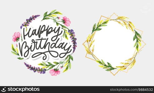 Happy Birthday lettering calligraphy slogan flowers vector illustration. Happy Birthday lettering calligraphy slogan flowers vector illustration text