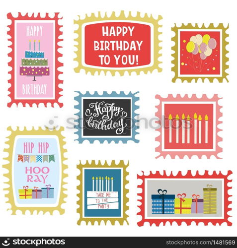 happy birthday mark set,hand drawn cards isolated on white background,vector illustration. happy birthday mark set,hand drawn cards isolated on white backg