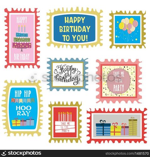 happy birthday mark set,hand drawn cards isolated on white background,vector illustration. happy birthday mark set,hand drawn cards isolated on white backg