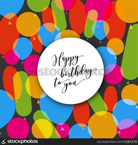 Happy birthday modern minimalist vector illustration card with balloons - dark background version. Happy birthday vector illustration card with balloons