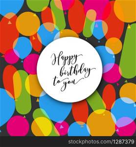 Happy birthday modern minimalist vector illustration card with balloons - dark background version. Happy birthday vector illustration card with balloons