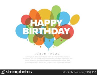 Happy birthday modern minimalist vector illustration design card template with color balloons on the white background. Birthday concept illustration for birthday present card with colorful balloons. Happy birthday vector illustration card template with balloons