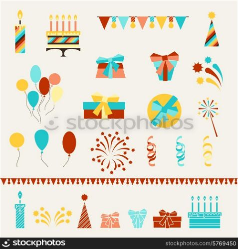 Happy Birthday party icons set.