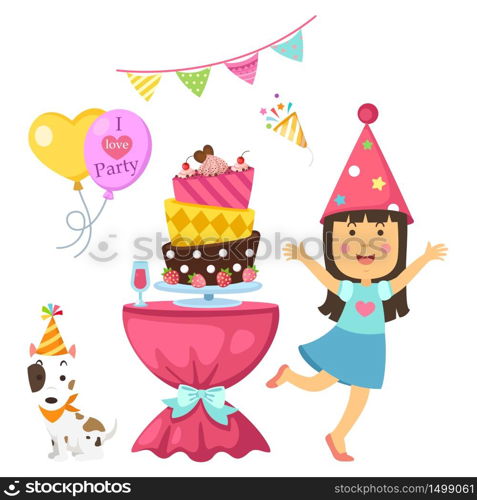 happy birthday party kids set vector illustration