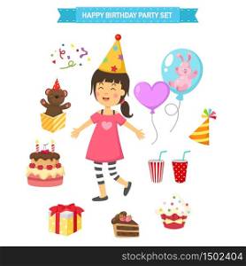 happy birthday party kids set vector illustration