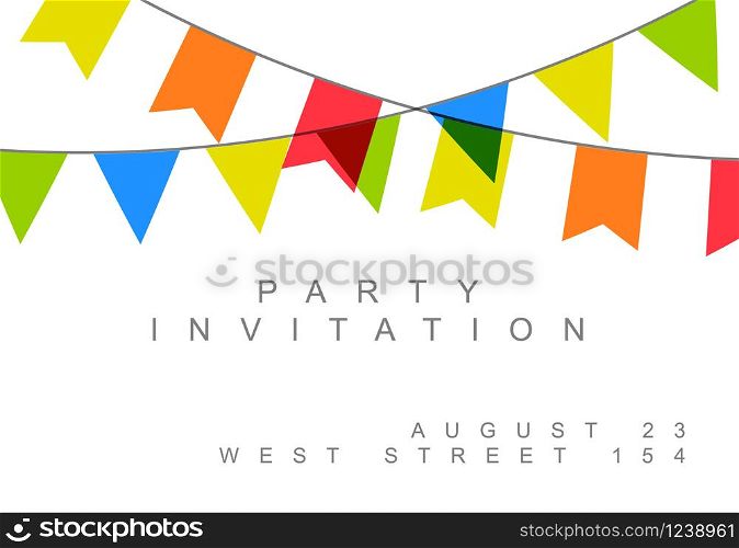 Happy birthday party minimalist card ivitation template with flags. Happy birthday party minimalist card ivitation