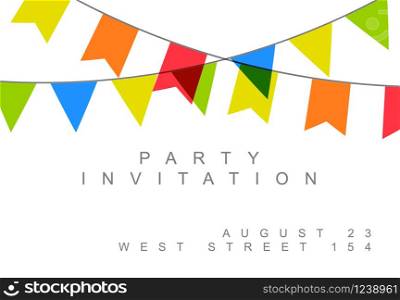 Happy birthday party minimalist card ivitation template with flags. Happy birthday party minimalist card ivitation