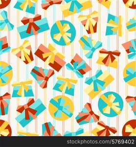Happy Birthday party seamless pattern with gifts.