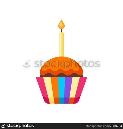 Happy Birthday puncake with candle. Festive icon or illustration.. Happy Birthday puncake with candle.