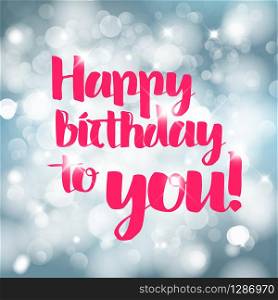 Happy birthday retro vector illustration with lights in background and pink lettering