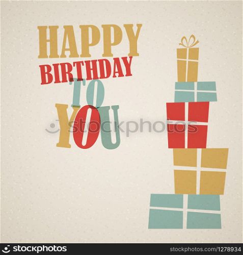 Happy birthday retro vector illustration with presents