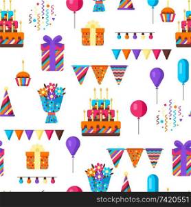 Happy Birthday seamless pattern. Celebration or holiday items.. Happy Birthday seamless pattern.