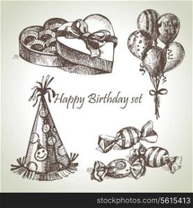 Happy Birthday set, hand drawn illustrations