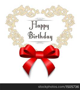 Happy birthday Template design with red bow ribbon