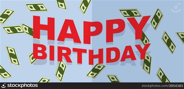 Happy Birthday text and money, web banner