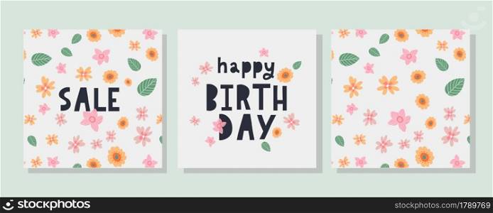 Happy Birthday text Flowers letter Holiday Banner Card. Happy Birthday text Flowers letter Holiday Banner Card Celebration