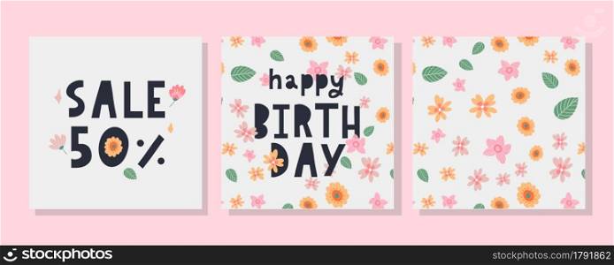 Happy Birthday text Flowers letter Holiday Banner Card. Happy Birthday text Flowers letter Holiday Banner Card Celebration