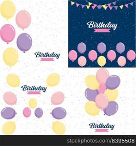 Happy Birthday text with a chalkboard-style background and hand-drawn elements such as streamers and balloons.