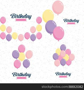 Happy Birthday text with a hand-drawn. cartoon style and colorful balloon illustrations