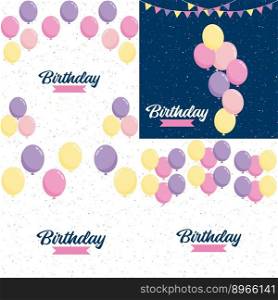 Happy Birthday text with a hand-drawn. cartoon style and colorful balloon illustrations