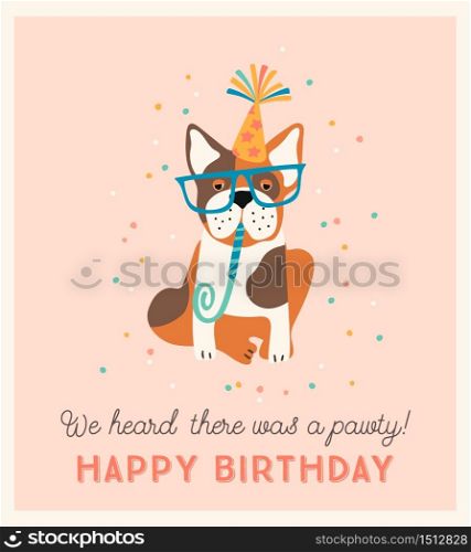 Happy Birthday. Vector illustration with cute dog. Design template. Happy Birthday. Vector illustration with cute dog.