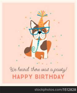 Happy Birthday. Vector illustration with cute dog. Design template. Happy Birthday. Vector illustration with cute dog.