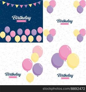 Happy Birthday written in a decorative. vintage font with a background of party streamers and confetti