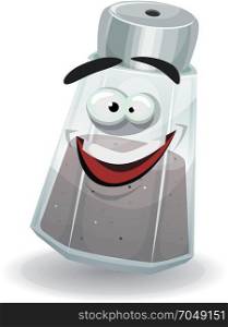 Happy Black Pepper Shaker Character. Illustration of a funny cartoon black pepper shaker character, happy and smiling, for spicing food