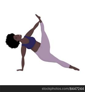 happy black skin of oversized women in yoga position. Sport and body health positive concept. Love body. Attractive women of large sizes an active healthy lifestyle