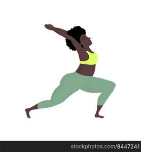 happy black skin of oversized women in yoga position -stretching. Sport and body health positive concept Love body. Attractive woman of large sizes an active healthy lifestyle
