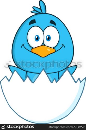 Happy Blue Bird Character Hatching From An Egg