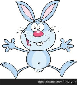 Happy Blue Rabbit Cartoon Character Jumping