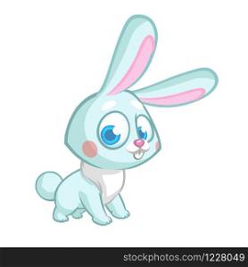 Happy blue rabbit cartoon isolated on white background. Vector illustration of a cute bunny