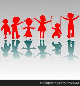 happy boys and girls silhouettes, vector art illustration
