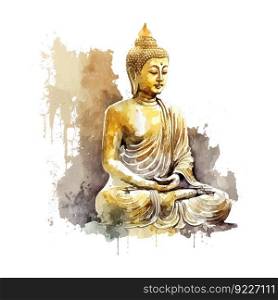Happy Buddha Purnima, greeting card, poster.Sitting figure golden watercolor vector illustration esoteric watercolour illustration.