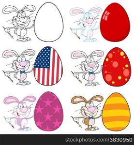 Happy Bunny Painting An Easter Egg Different Colors. Collection