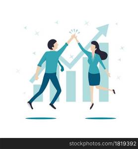 Happy business people. Men and women jump celebration clap their hands. business success. growth, goal, leadership, career, teamwork. vector illustration flat