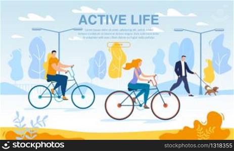 Happy Business People Riding Bikes Active Life Poster. Cycle to Work Day. Office Workers Cycling Outdoor Public Urban Park. Eco Transpiration to Job. World Environment Safety. Healthy Lifestyle. Business People Riding Bikes Active Life Poster