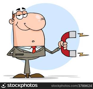 Happy Businessman Using A Magnet