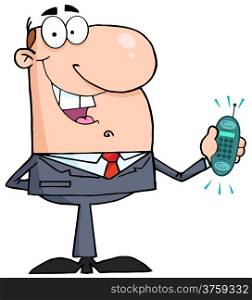 Happy Businessman With Phone Ringing