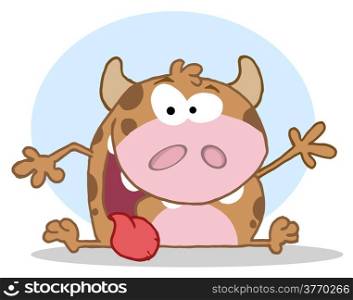 Happy Calf Cartoon Character Waving A Greeting