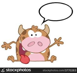 Happy Calf Cartoon Character With Speech Bubble