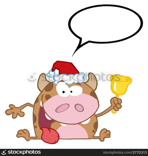 Happy Calf Character Ringing A Bell And Speech Bubble