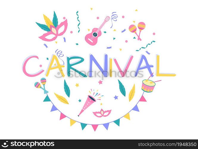 Happy Carnival Celebration Background Vector Illustration. People festival With Colorful Party, Confetti, Dance, Music and bright Costumes for Poster